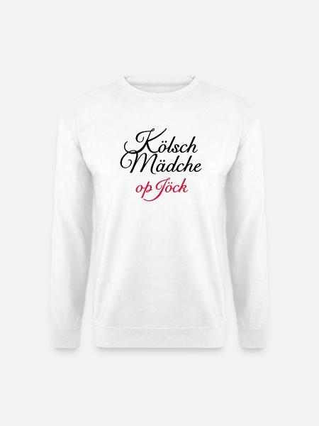 Kölsch Mädche op Jöck - Mädchen aus Köln unterwegs - Unisex Pullover - Weiß