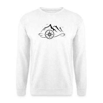 Wanderbild mit Bergen und Kompass - Unisex Pullover - Weiß - Vorne