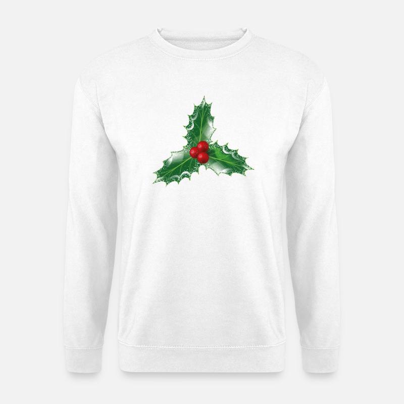 Stechpalmenzweig mit drei Blätter und drei Beeren - Unisex Pullover - Weiß