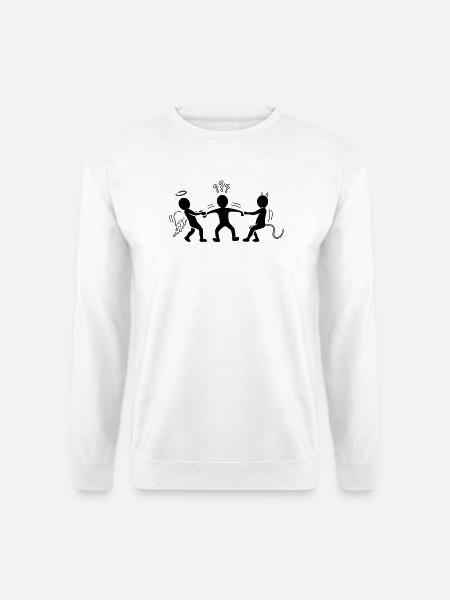 Hin- und hergerissen: Engelchen und Teufelchen - Unisex Pullover - Weiß