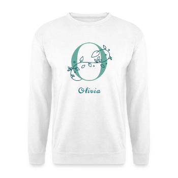 OLIVIA Namensshirt Blumen Buchstabe Damen - Unisex Pullover - Weiß - Vorne - Alina (178cm) & Michal (187cm)