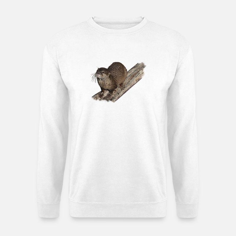 wassertiere, Fischotter auf ast, otter shirts - Unisex Pullover - Weiß