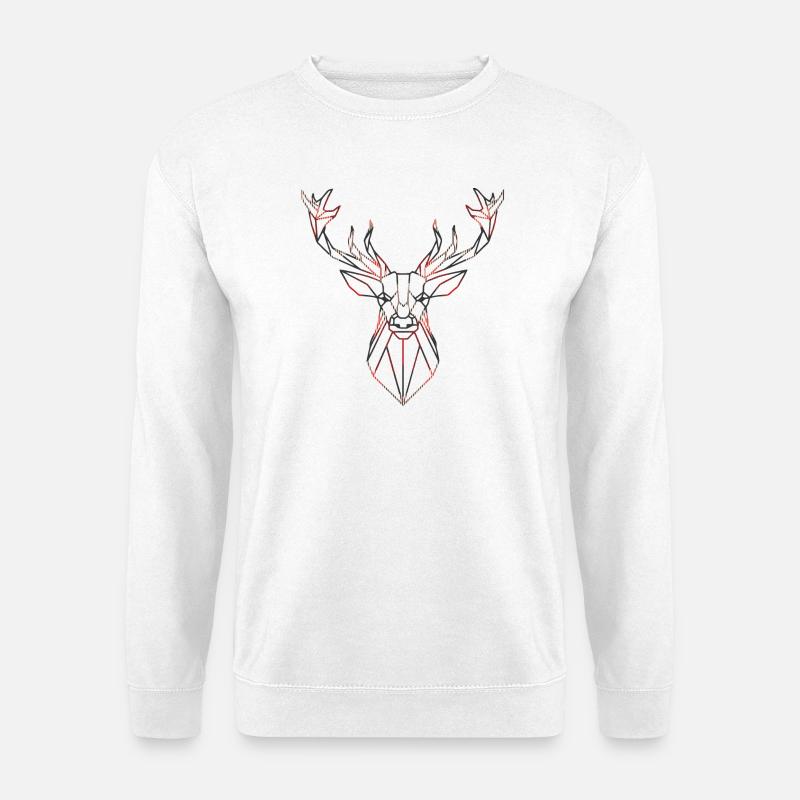 Geometrischer Hirsch mit roten Akzenten - Unisex Pullover - Weiß