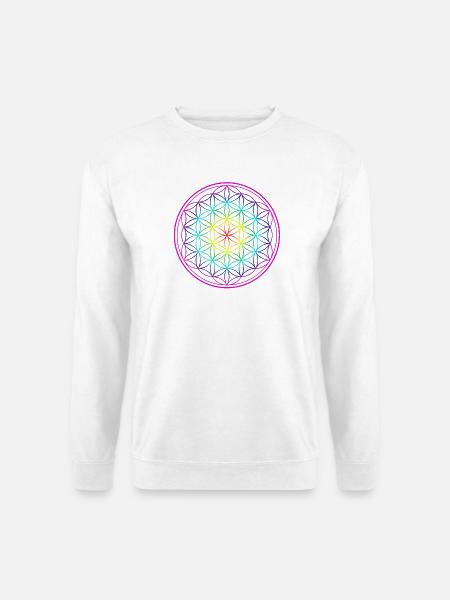 Regenbogen Lebensblume Blume des Lebens Flower - Unisex Pullover - Weiß