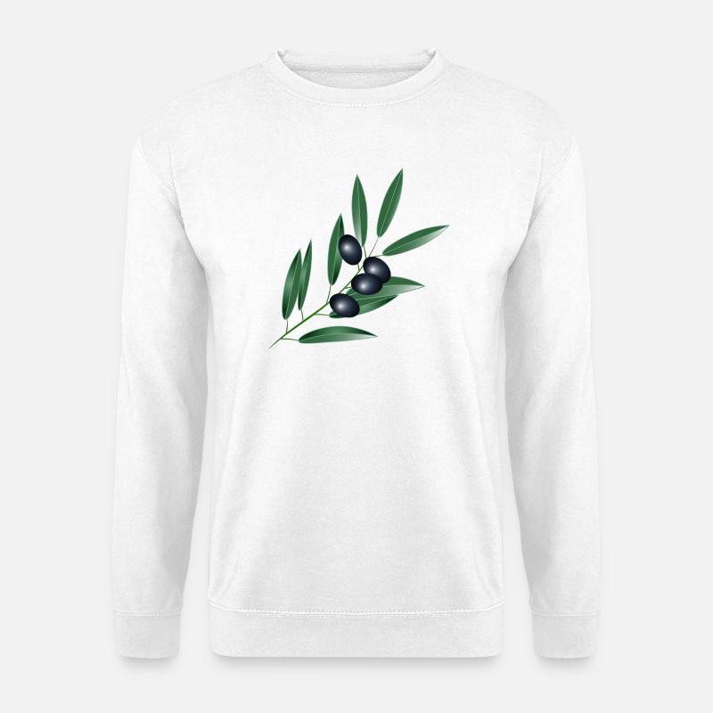 Olivenzweig mit vier schwarzen Oliven - Unisex Pullover - Weiß