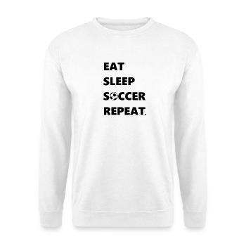 Eat Sleep Soccer Repeat Geschenkidee/Present - Unisex Pullover - Weiß - Vorne - Alina (178cm) & Michal (187cm)