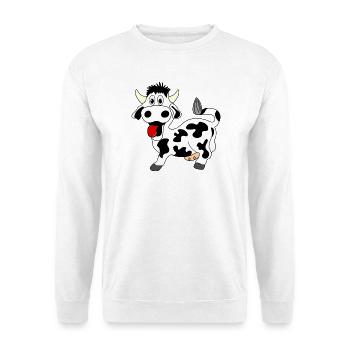 Cheerful black and white cow with tongue out of the mouth - Unisex Sweatshirt - white - Front