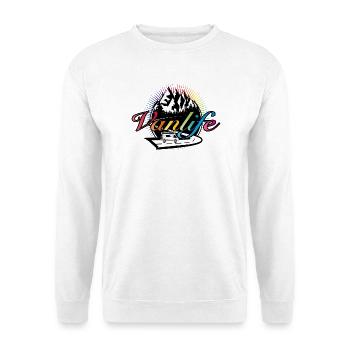 Campeurs sur la route avec une typographie Van Life colorée - Sweat-shirt Unisexe - blanc - Devant