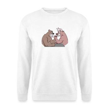 Aktien und Börse ein Geschenk für Geschäftsmänner - Unisex Pullover - Weiß - Vorne - Alina (178cm) & Michal (187cm)