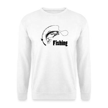 Angelrute mit Haken und Fisch - Unisex Pullover - Weiß - Vorne