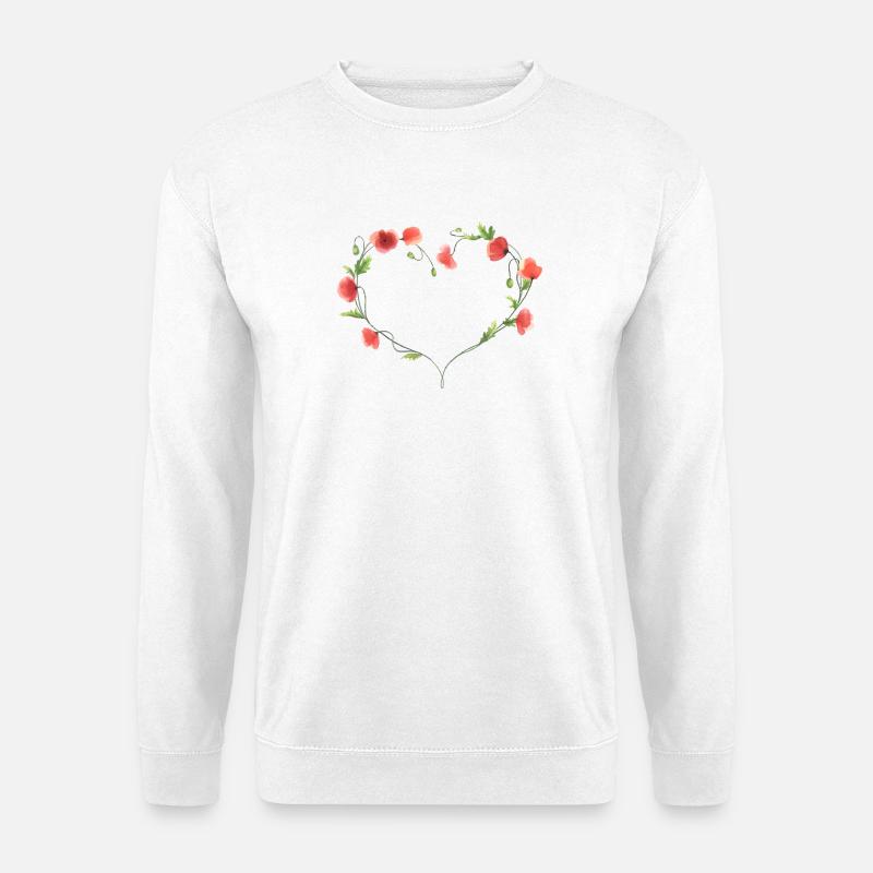 Herz aus handgemalten roten Mohnblumen - Unisex Pullover - Weiß