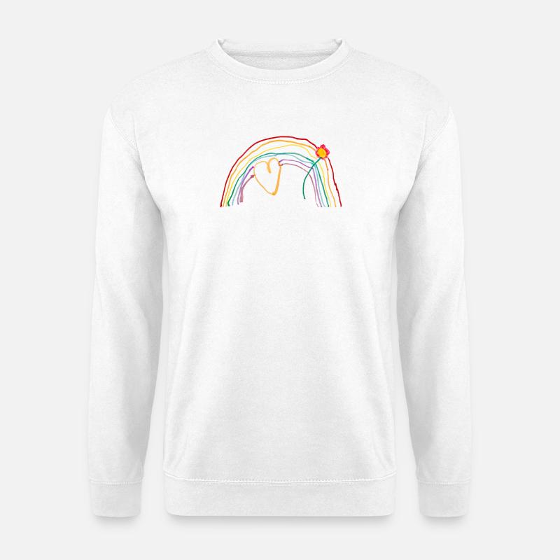 Regenbogen mit Herz und Blume - Unisex Pullover - Weiß