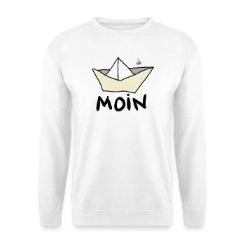 Papierboot am Strand mit Möwe - Unisex Pullover - Weiß - Vorne