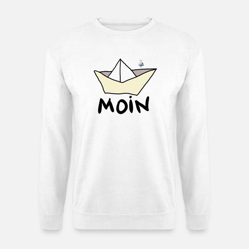 Papierboot am Strand mit Möwe - Unisex Pullover - Weiß