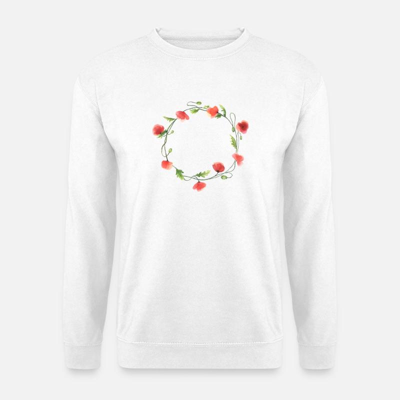 Blumenkranz aus roten Mohnblumen 1 - Unisex Pullover - Weiß