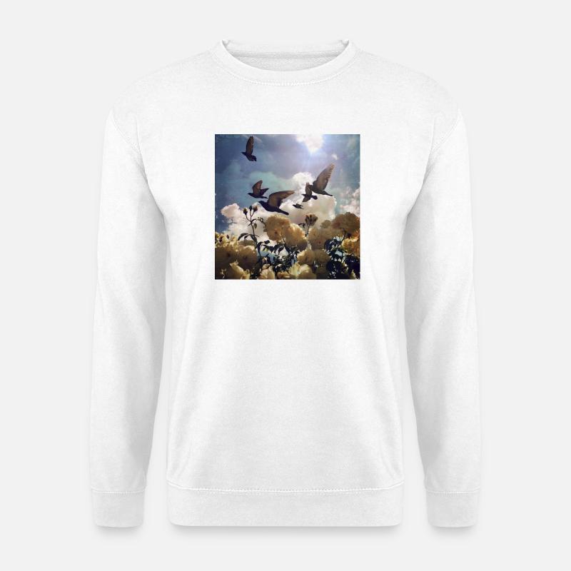 Vogelzug über Rosenblüten - Unisex Pullover - Weiß