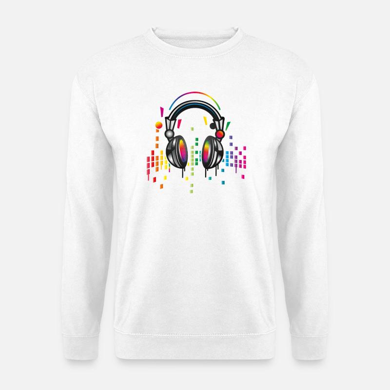 Kopfhörer mit bunter Equalizer Zeichnung - Unisex Pullover - Weiß