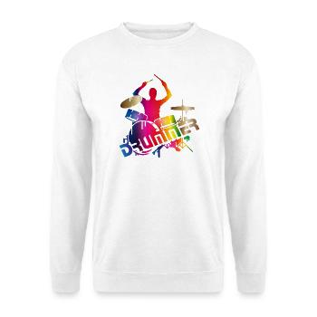 farbenfroher Schlagzeuger sitzt am Schlagzeug - Unisex Pullover - Weiß - Vorne