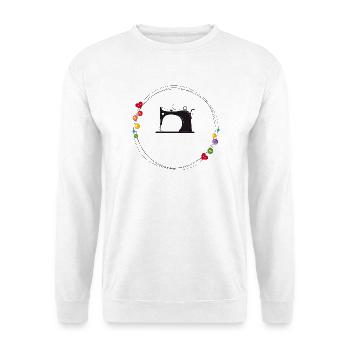nostalgisch stilisierte Nähmaschine mit Knöpfe - Unisex Pullover - Weiß - Vorne