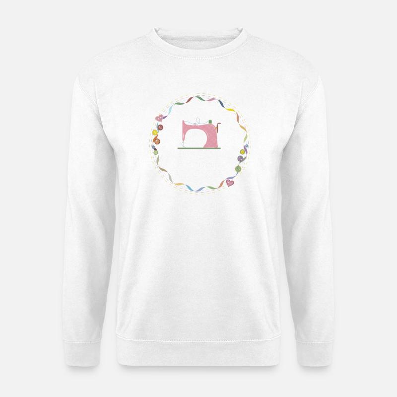 nostalgisch bunte Nähmaschine mit Knöpfe - Unisex Pullover - Weiß