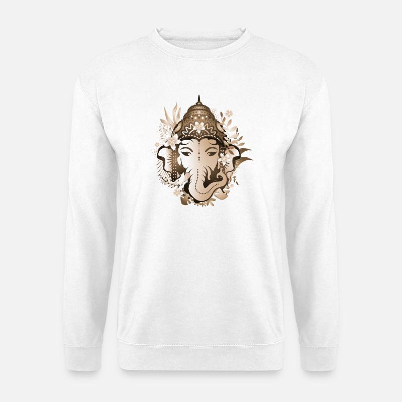 Elefanten Gott Ganesha mit Blüten mit Sepia-Effekt - Unisex Pullover - Weiß