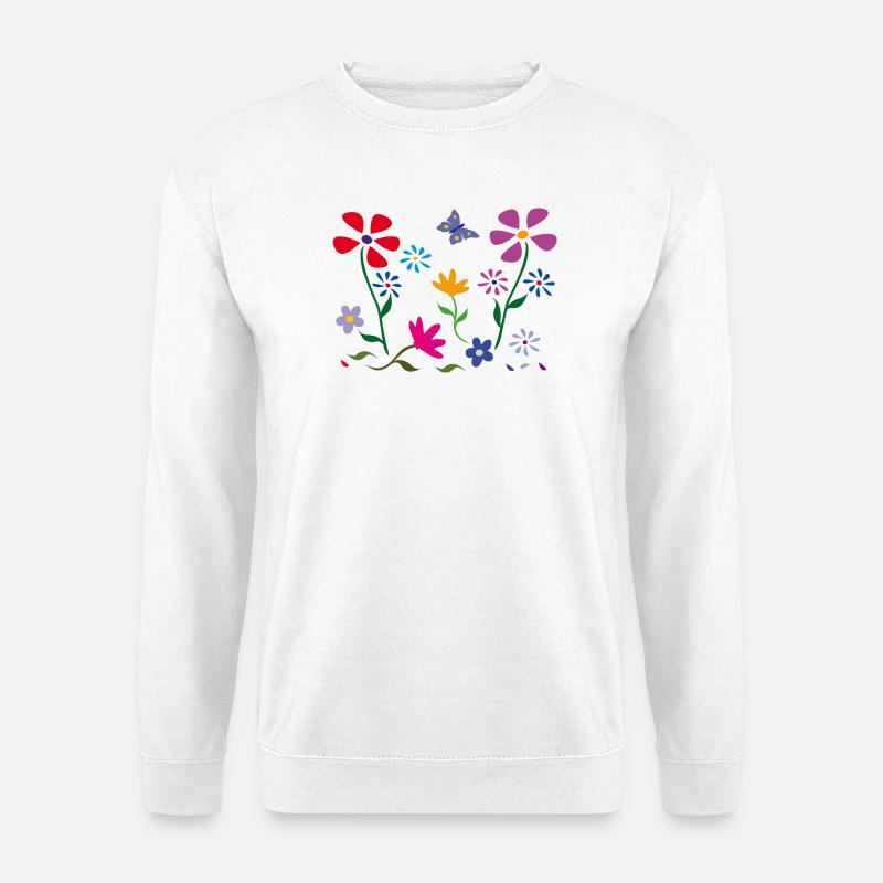 Blumenwiese, Garten, Schmetterling - Unisex Pullover - Weiß