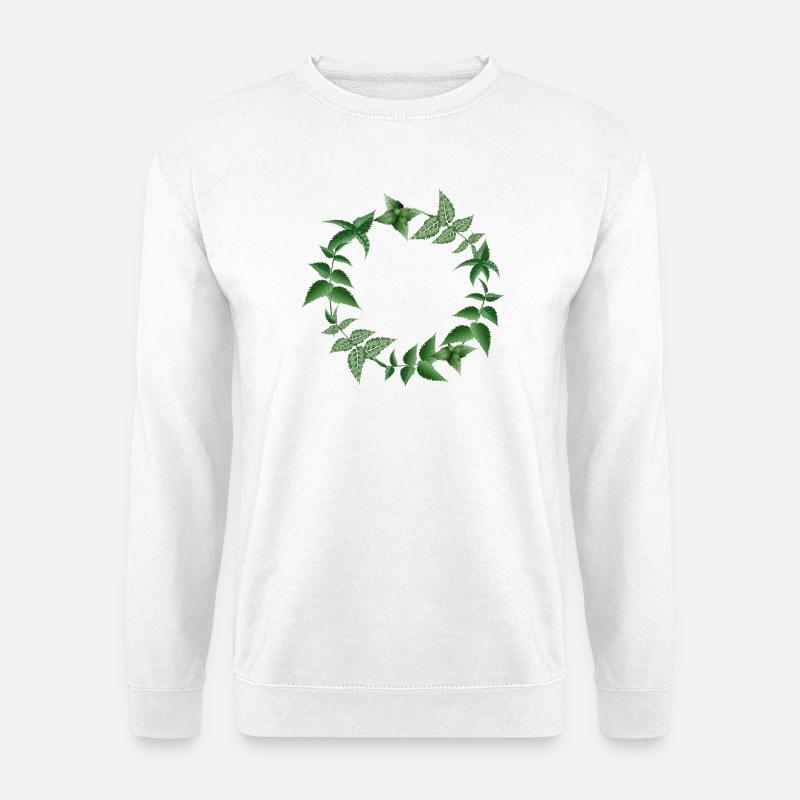 Brennnessel Kranz in dunklen Grüntönen - Unisex Pullover - Weiß