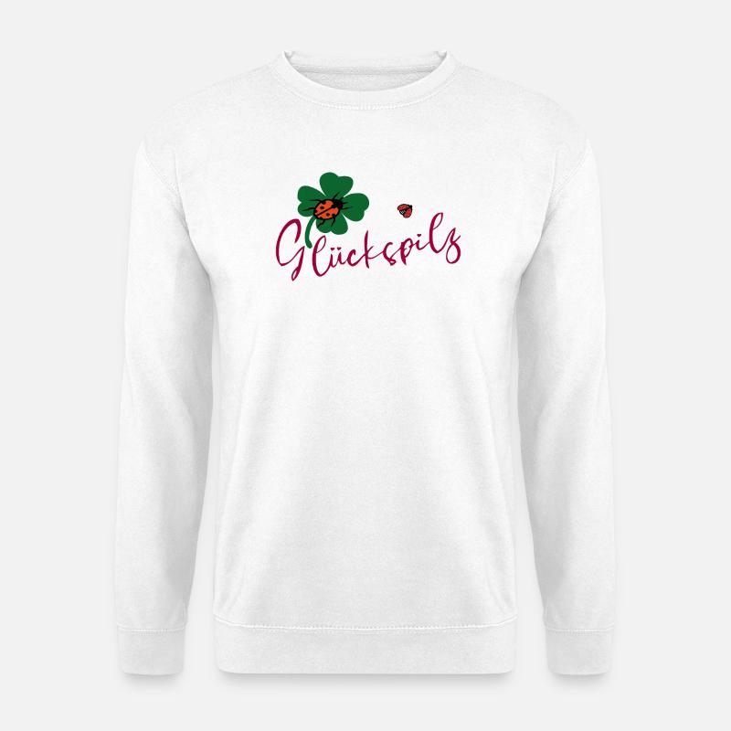 Glückspilz, Kleeblatt, Marienkäfer - Unisex Pullover - Weiß