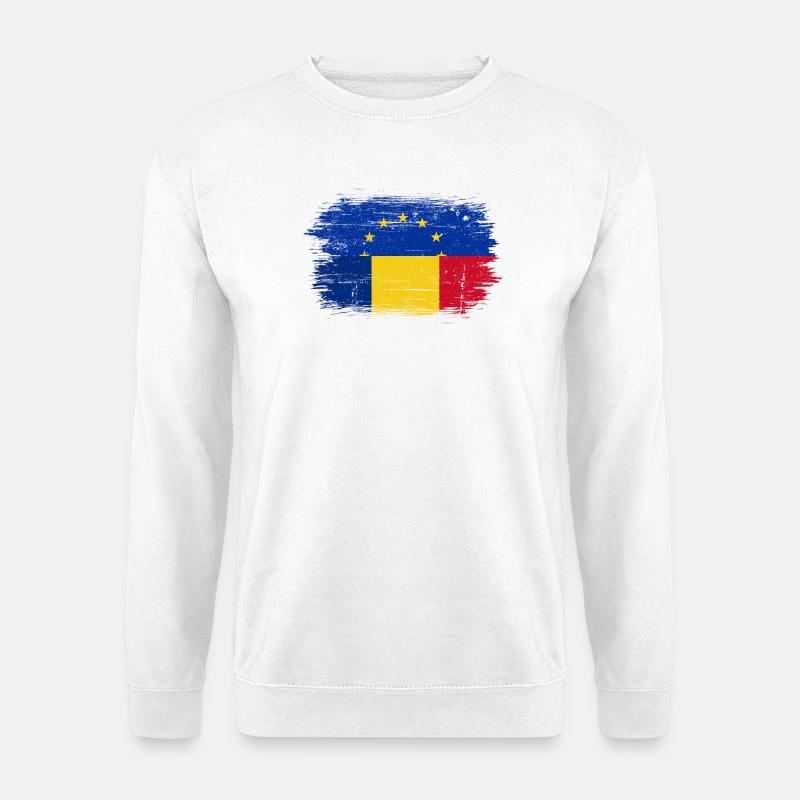 EU-Sterne über rumänischer Flaggenbürste - Unisex Pullover - Weiß