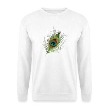 von Hand gezeichnete Pfauenfeder - Unisex Pullover - Weiß - Vorne