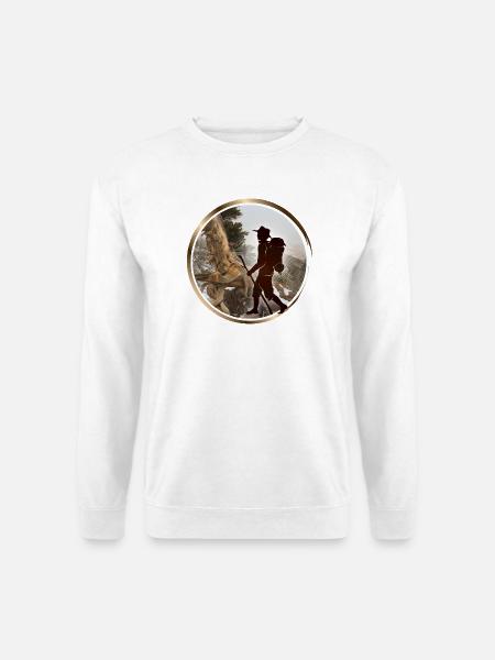 Ein Wanderer auf einem Fernwanderweg unterwegs - Unisex Pullover - Weiß