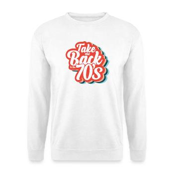 Nimm mich zurück in die 70er Jahre - Unisex Pullover - Weiß - Vorne - Alina (178cm) & Michal (187cm)