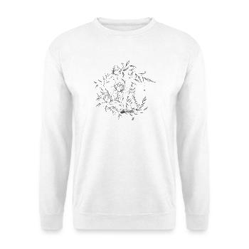 Chat assis sur une lune florale, composition flora - Sweat-shirt Unisexe - blanc - Devant