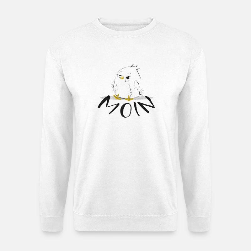 Moin, moin! Lustiger Vogel, Morgenmuffel - Unisex Pullover - Weiß