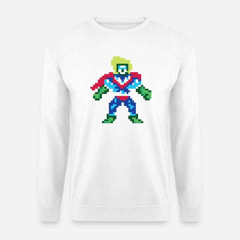 Pixel Art Superheld – Männlicher Held - Unisex Pullover - Weiß