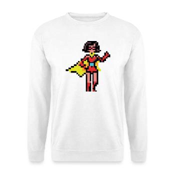 Pixel Superheldin Frau – Heldenmädchen im gelben Umhang - Unisex Pullover - Weiß - Vorne