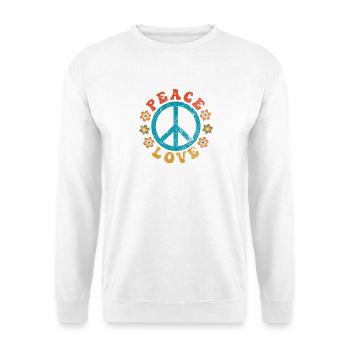 Peace & Love - Hippie Friedenszeichen mit Blumen - Unisex Pullover - Weiß - Vorne