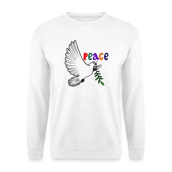 Friedenstaube weiß mit Lorbeerzweig Text Englisch FRIEDEN - Unisex Pullover - Weiß - Vorne