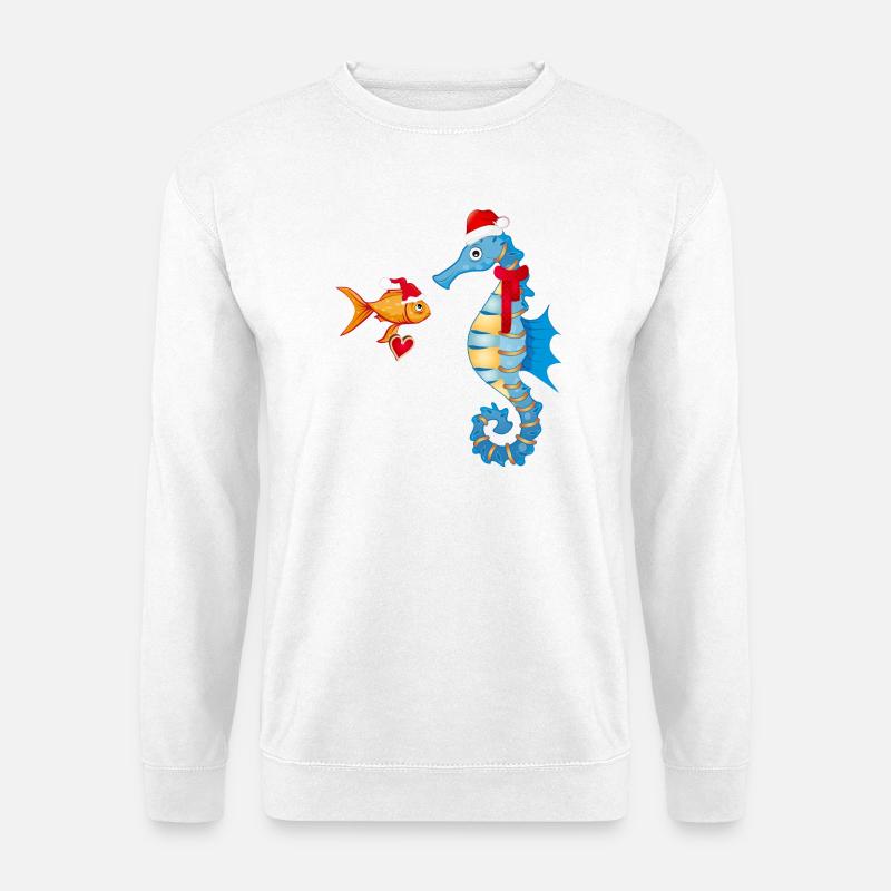 Fisch und Seepferdchen in Weihnachtsstimmung - Unisex Pullover - Weiß