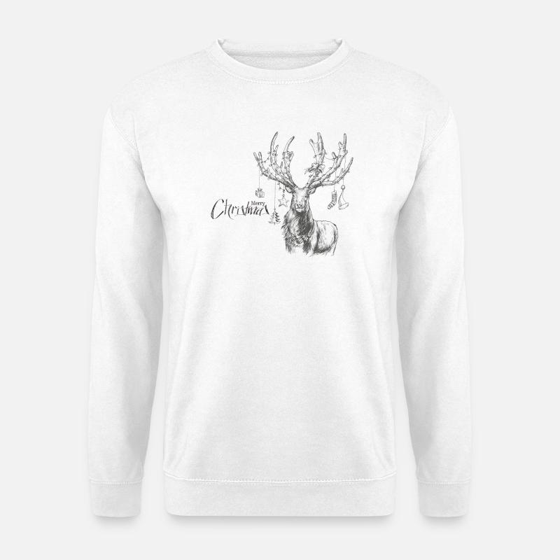 Weihnachtlicher Hirsch mit Geschenken - Unisex Pullover - Weiß