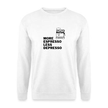 MORE ESPRESSO LESS DEPRESSO - Unisex Pullover - Weiß - Vorne - Alina (178cm) & Michal (187cm)
