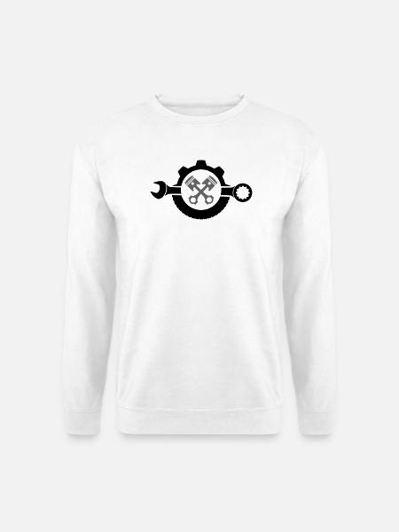 Motor Kolben gekreuzt mit Zahnrad Schraubschlüssel - Unisex Pullover - Weiß