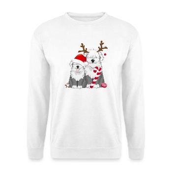deux mignons chiens bobtail célèbrent Noël - Sweat-shirt Unisexe - blanc - Devant