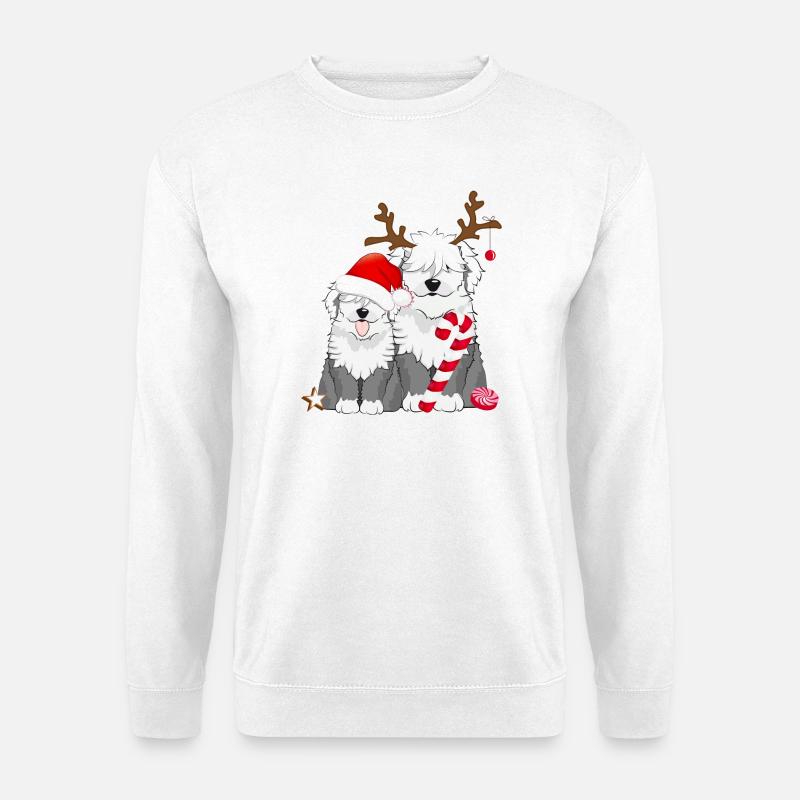 zwei niedliche Bobtail Hunde feiern Weihnachten - Unisex Pullover - Weiß