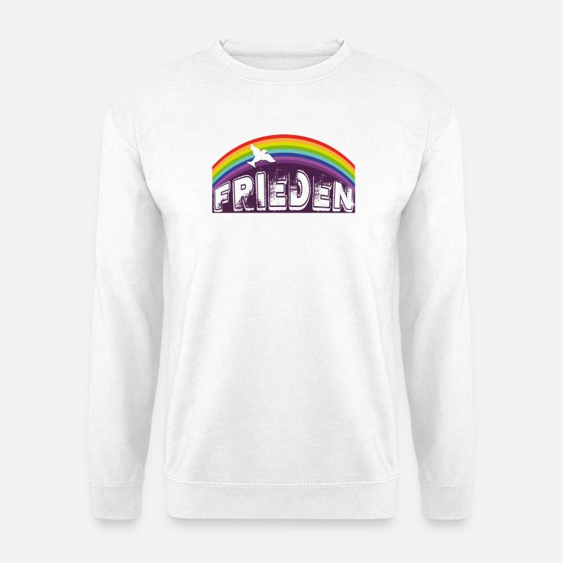 FRIEDEN SCHRIFTZUG mit Regenbogen - Unisex Pullover - Weiß