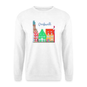 Greifswald, maisons à colombages colorées, Allemagne de l'Est - Sweat-shirt Unisexe - blanc - Devant