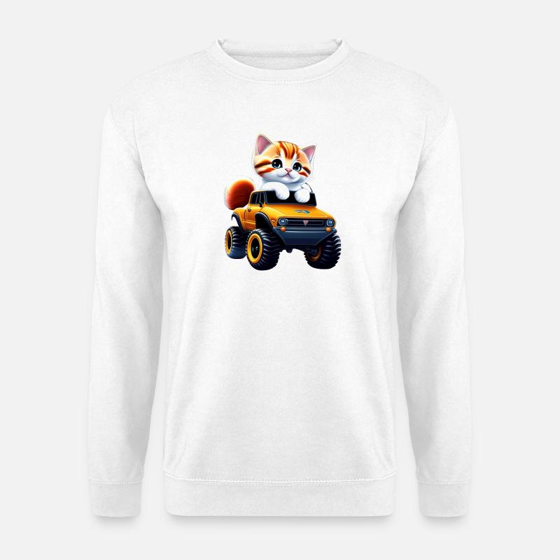 Eine Katze auf dem Monstertruck - Unisex Pullover - Weiß