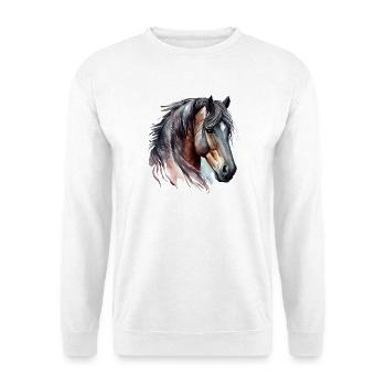 Aquarellporträt eines Lorbeerpferdes - Unisex Pullover - Weiß - Vorne