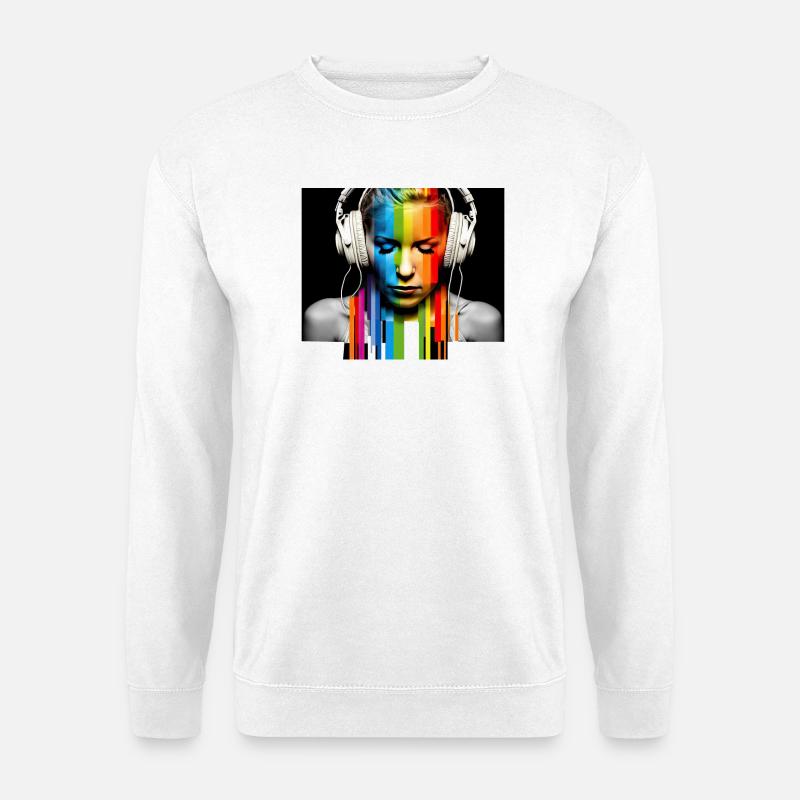 Rainbow Pulse: Kopfhörer-Porträt - Unisex Pullover - Weiß