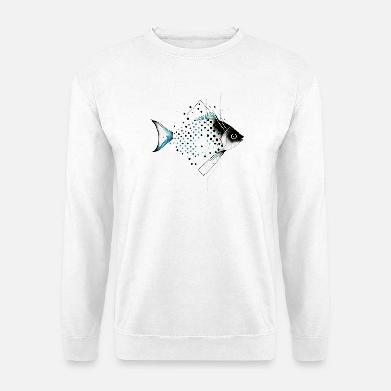 Geometrischer Fisch mit Blaustich - Unisex Pullover - Weiß